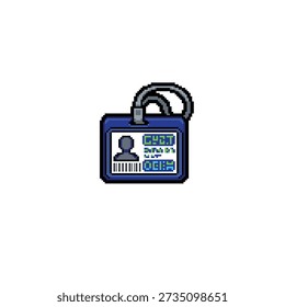 16-bit pixel art plastic ID card with barcode isolated on white