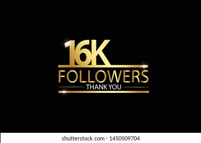 16k, 16.000 Followers celebration logotype. anniversary logo with golden and Spark light white color isolated on black background, vector design for celebration, Instagram, Twitter - Vector