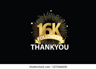 16K, 60000  Followers anniversary, minimalist logo years, jubilee, greeting card. invitation. Sign Ribbon Gold space vector illustration on black background - Vector