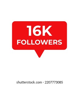 16k followers red vector, icon, stamp,logoillustration