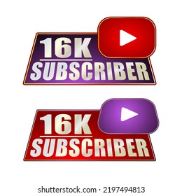 16K subscriber banner template Vector illustration and nice red, violet, gold, black color.