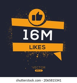 16M, 16 million likes design for social network, Vector illustration.