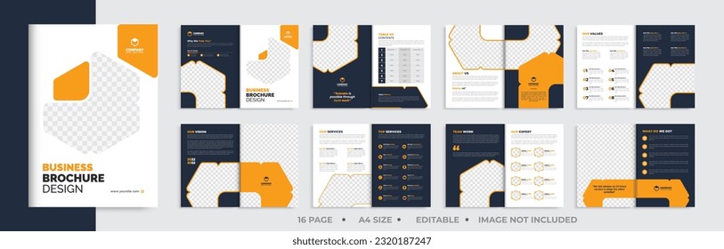 16-Page Brochure template layout design, minimal multipage business brochure template design, annual report, corporate company profile, layout editable template.