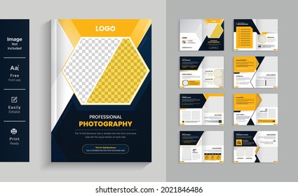 16pages colorful photgraphy and fashion brochure design template. creative and modern layout
