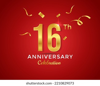 16st Anniversary event banner with festival confetti on red abstract background