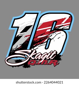 16.start racing numbers white color,.sports racing numbers with red black abstract style vector illustration .isolated gray background