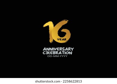 16th, 16 years, 16 year anniversary celebration abstract style logotype. anniversary with gold color isolated on black background, vector design for celebration vector