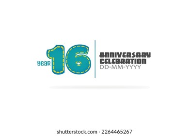 16th, 16 years, 16 year anniversary celebration fun style green and blue colors on white background for cards, event, banner-vector