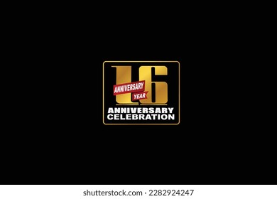 16th, 16 years, 16 year anniversary celebration rectangular abstract style logotype. anniversary with gold color isolated on black background, vector design for celebration vector.eps