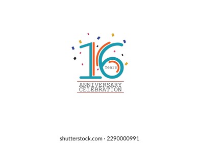 16th, 16 years, 16 year anniversary 2 colors blue and orange on white background abstract style logotype, vector design for celebration vector