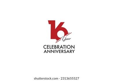 16th, 16 years, 16 year anniversary anniversary with red color isolated on white background, vector design for celebration vector