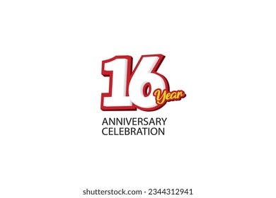 16th, 16 years, 16 year anniversary minimalist logo, jubilee, greeting card. Birthday invitation, sign. Red space vector illustration on white background - Vector