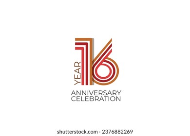 16th, 16 years, 16 year anniversary year anniversary. celebration with retro style in 3 colors, red, pink and brown on white background for invitation card, poster, internet, design, poster, greeting 