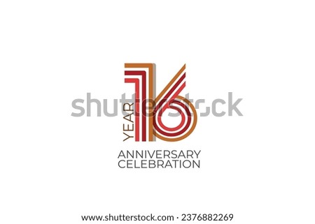 16th, 16 years, 16 year anniversary year anniversary. celebration with retro style in 3 colors, red, pink and brown on white background for invitation card, poster, internet, design, poster, greeting 