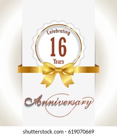 16th Anniversary background, 16 years celebration invitation card vector eps 10