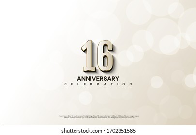 16th anniversary background with an illustration of white numbers with gold on the edges.