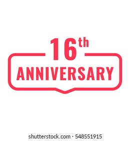 16th anniversary. Badge icon, logo. Flat vector illustration on white background. 