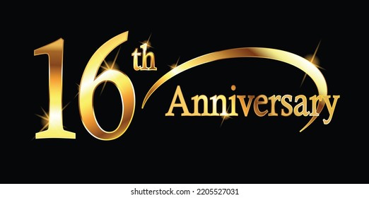 16th Anniversary celebration. Gold Luxury Banner of 16th Anniversary celebration. sixteenth celebration card. Vector anniversary eps 10