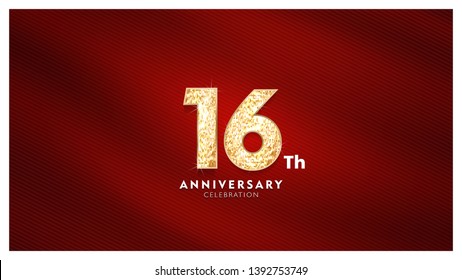 16th Anniversary celebration - Golden numbers with red fabric background	