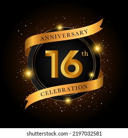 16th anniversary celebration. Golden anniversary celebration template design, Vector illustrations.