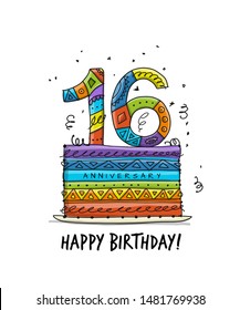 16th anniversary celebration. Greeting card template