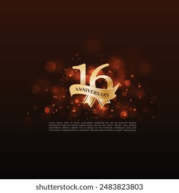 16th Anniversary celebration logotype, 16 Anniversary celebration event, Realistic 3d sign, stars, elegant Dark background, festive illustration, Golden number 16 sparkling confetti, 17
