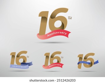 16th anniversary celebration logotype with alternative number and ribbon design