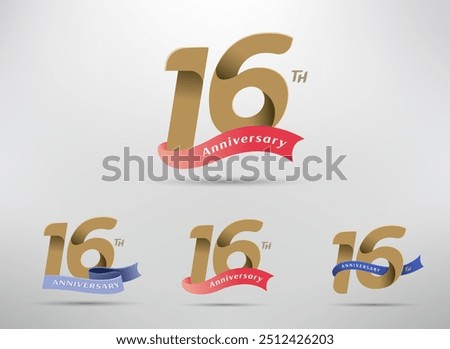 16th anniversary celebration logotype with alternative number and ribbon design