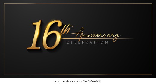 16th anniversary celebration logotype with handwriting golden color elegant design isolated on black background. vector anniversary for celebration, invitation card, and greeting card.