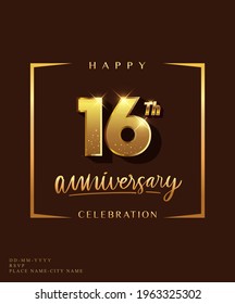 16th anniversary celebration logotype with handwriting golden color elegant design isolated on dark background. vector anniversary for celebration, invitation card, and greeting card.