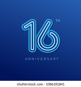 16th anniversary celebration logotype. anniversary logo with blue line color isolated on dark blue background, vector design for celebration, invitation card, and greeting card