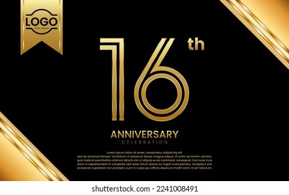 16th Anniversary Celebration. Anniversary Template Design With Golden Number and Font, Vector Template Illustration