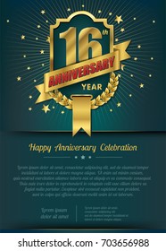 16th Anniversary celebration template design , 16 year anniversary design of elements, dark green or Turquoise blue background - vector illustration
