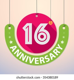 16th Anniversary - Colorful Badge, Paper cut-out