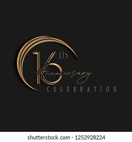 16th anniversary, design templates vector and illustrations with golden color and dark background