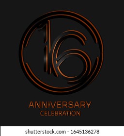 16th Anniversary with elegant black line motifs in circles, anniversary template design for web ,Creative poster, booklet, leaflet, flyer, magazine, invitation card