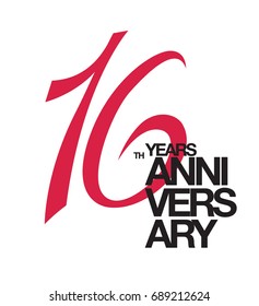 16th anniversary emblem. Sixteen years anniversary celebration symbol