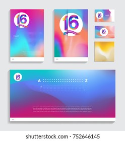 16th anniversary with Fluid colors covers set. celebration template Good for cover, placards, poster, banner, background, flyer design