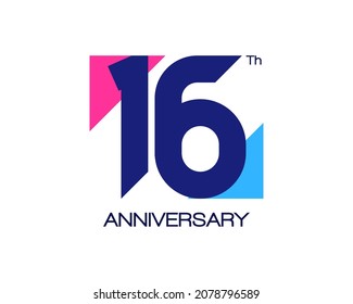 16th anniversary geometric logo. Design with triangle shapes for birthday or celebration