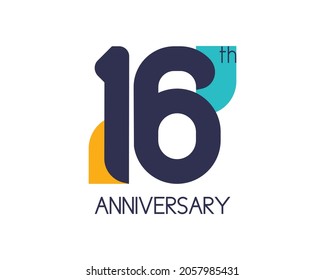 16th anniversary geometric logo. Overlap shapes for birthday design. Minimalist sixteen year celebration