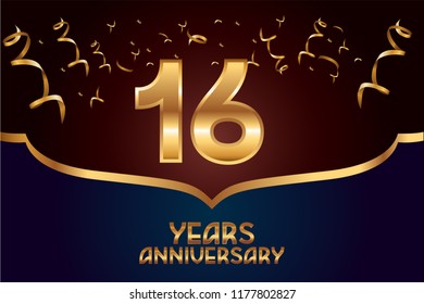 16th Anniversary gold numbers. background for anniversary