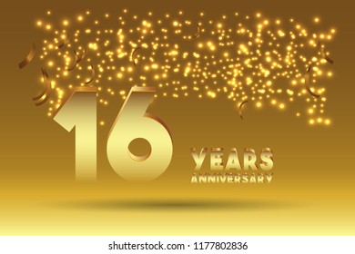 16th Anniversary gold numbers. background for anniversary