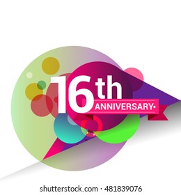 16th Anniversary logo, Colorful geometric background vector design template elements for your birthday celebration.