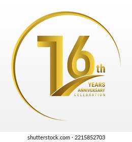 16th Anniversary Logo, Logo design for anniversary celebration with gold color isolated on white background, vector illustration