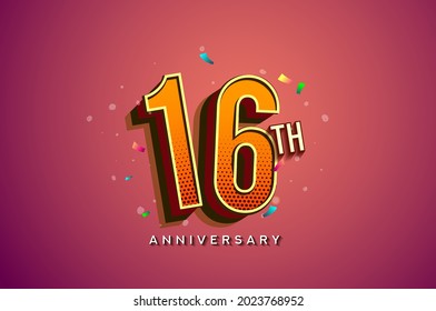 16th Anniversary Logo Design With Colorful Confetti, Birthday Greeting Card With Colorful Design Elements For Banner And Invitation Card Of Anniversary Celebration.