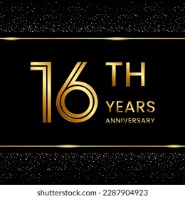 16th anniversary logo design with double line concept. Line Art style. Golden number logo. Vector Template Illustration