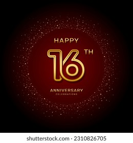 16th  anniversary logo design with a double line concept in gold color, logo vector template illustration