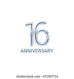 16th anniversary logo design uses three lines which form the numbers.  years anniversary signs . Silver and blue color anniversary