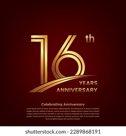 16th Anniversary logo with double line concept design, Golden number for anniversary celebration event. Logo Vector Template