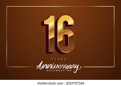 16th anniversary logo golden colored isolated on elegant background. Vector anniversary for celebration.